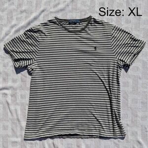 Polo Ralph Lauren T Shirt Mens XL Grey Striped Custom Slim Fit Pony Logo